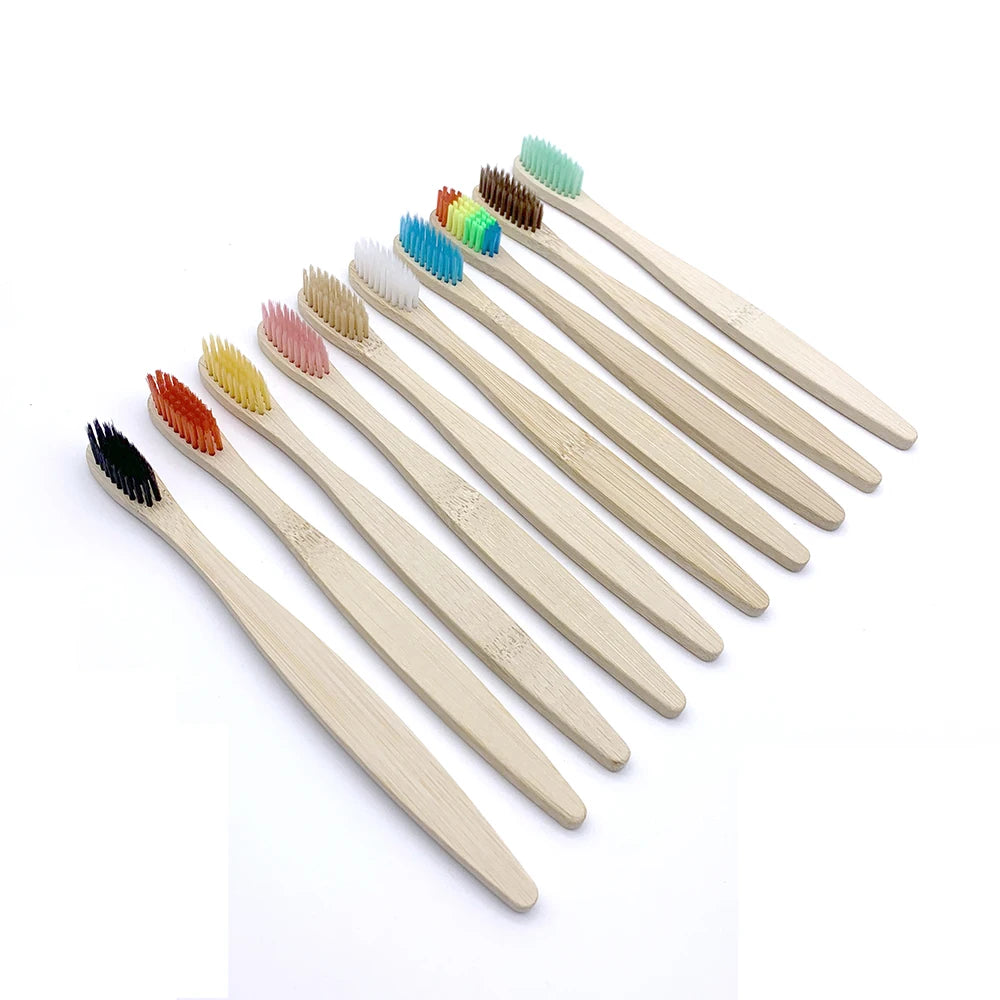 12PCS Bamboo Toothbrush Set – Eco-Friendly, Biodegradable Wooden Toothbrushes, Soft Charcoal Bristles, Sustainable Oral Care for Adults