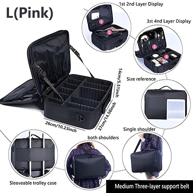 Professional Makeup Case – Large Capacity Travel Cosmetic Organizer for Beauty & Nail Tools | Portable Makeup Storage Box