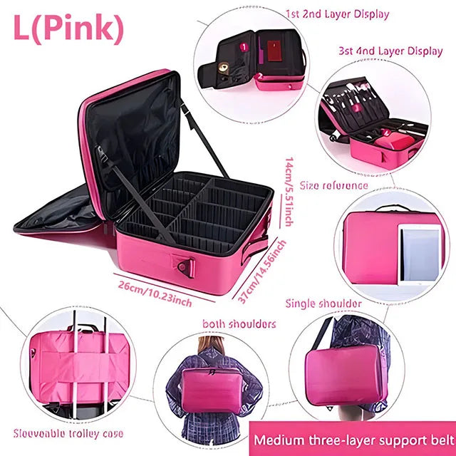 Professional Makeup Case – Large Capacity Travel Cosmetic Organizer for Beauty & Nail Tools | Portable Makeup Storage Box