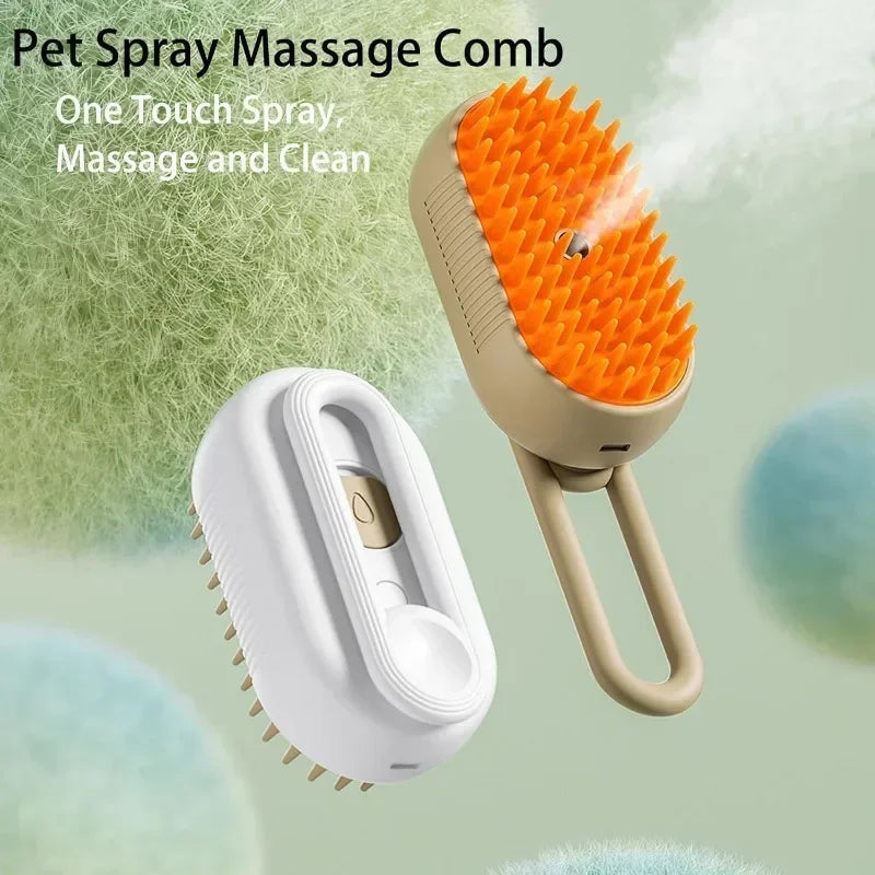 3-in-1 Steamy Dog Brush – Electric Pet Grooming Brush with Spray, Massage & Hair Removal for Dogs & Cats