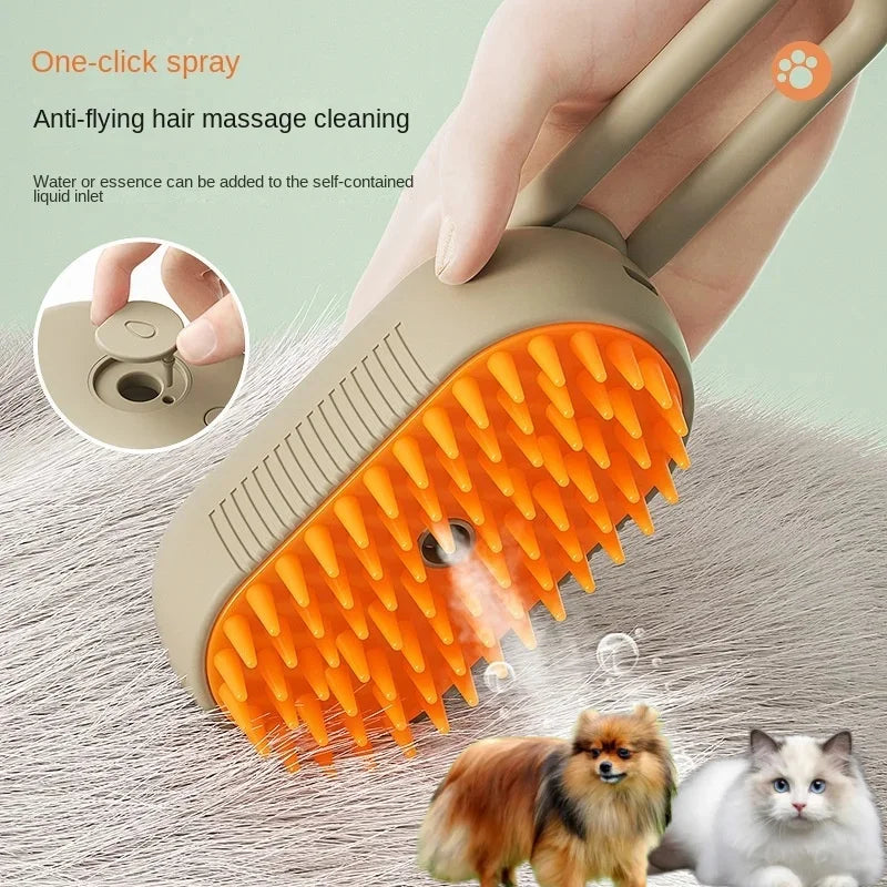 3-in-1 Steamy Dog Brush – Electric Pet Grooming Brush with Spray, Massage & Hair Removal for Dogs & Cats