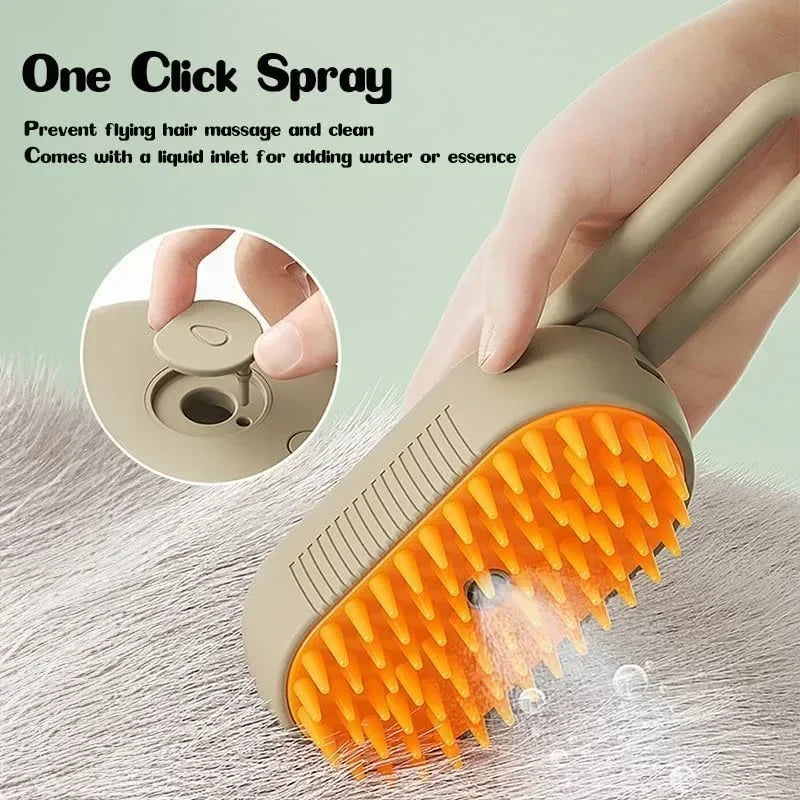 3-in-1 Steamy Dog Brush – Electric Pet Grooming Brush with Spray, Massage & Hair Removal for Dogs & Cats