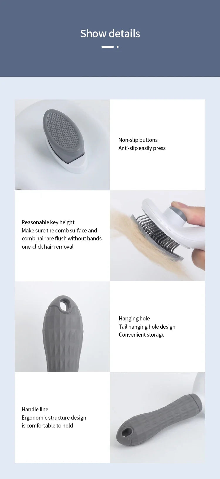 Pet Grooming Brush – Stainless Steel Comb for Dogs & Cats, Removes Loose Fur, Mats & Tangles