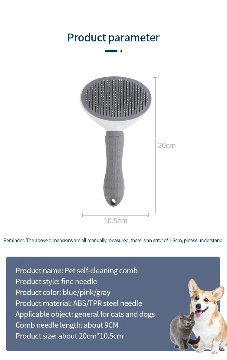 Pet Grooming Brush – Stainless Steel Comb for Dogs & Cats, Removes Loose Fur, Mats & Tangles